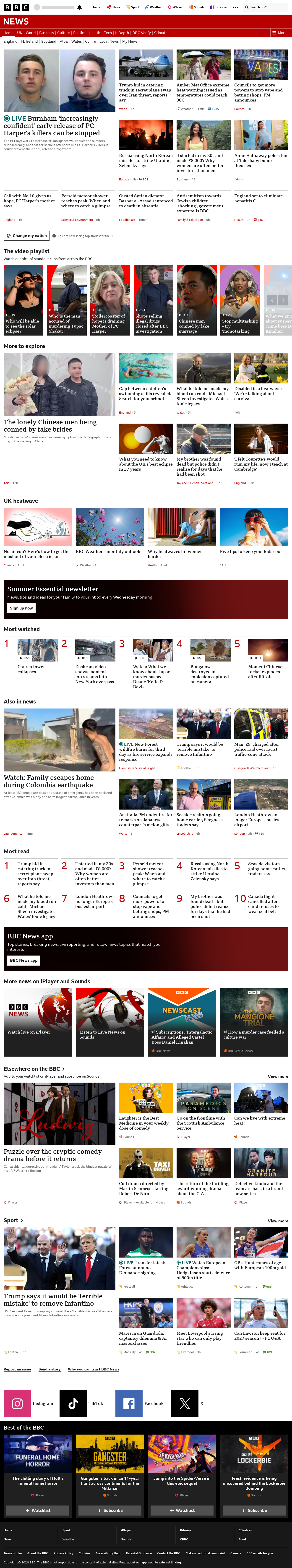 BBC News snapshot from Tuesday, 11 August 2026 at 12:00
