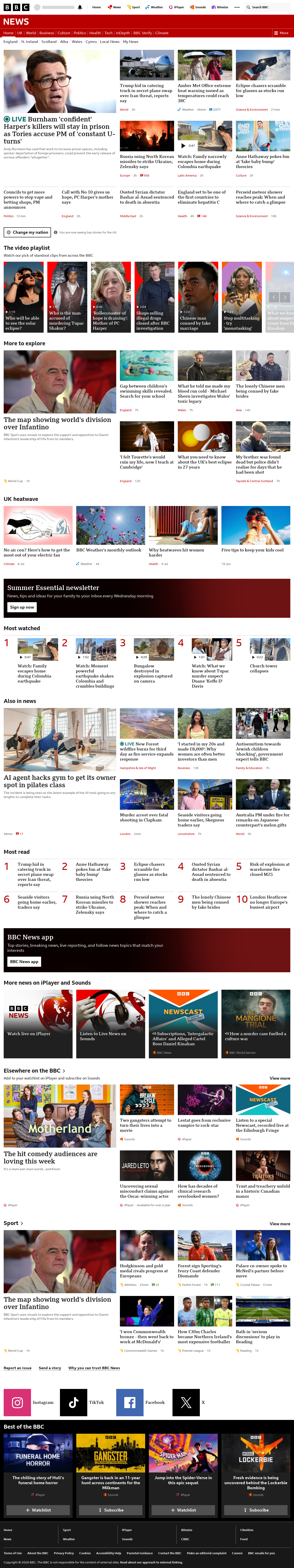 BBC News snapshot from Tuesday, 11 August 2026 at 14:00