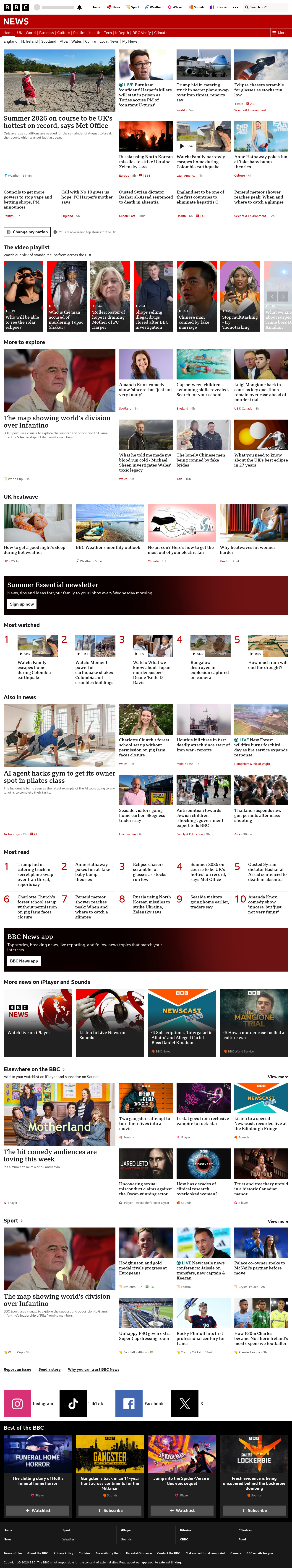 BBC News snapshot from Tuesday, 11 August 2026 at 16:00