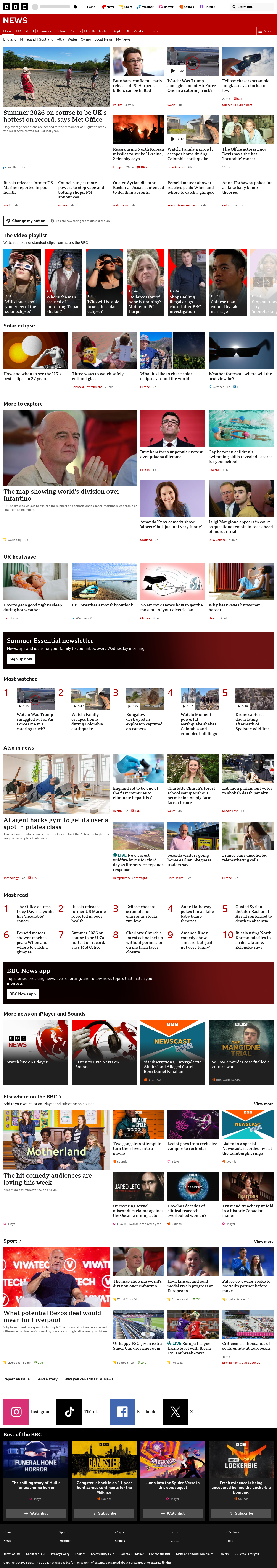 BBC News snapshot from Tuesday, 11 August 2026 at 18:00