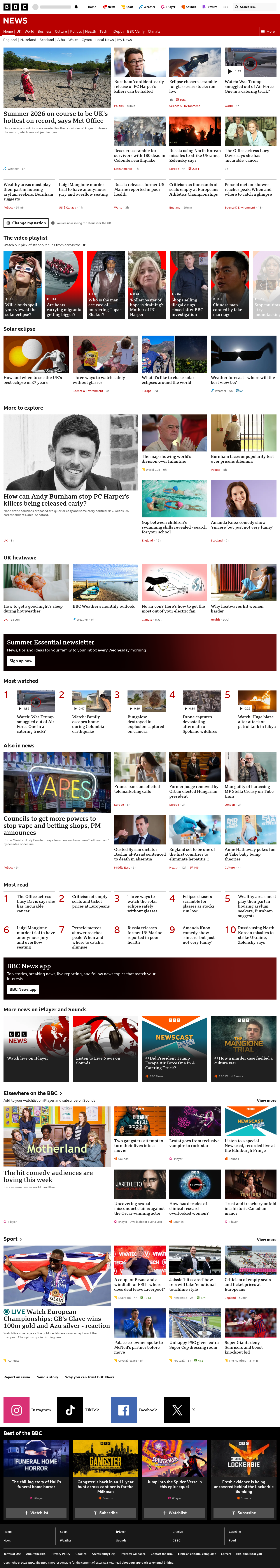 BBC News snapshot from Tuesday, 11 August 2026 at 22:00