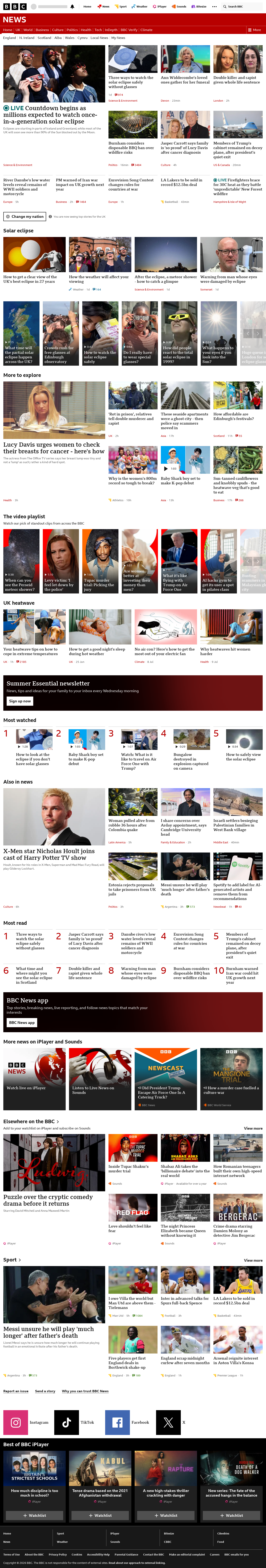 BBC News snapshot from Wednesday, 12 August 2026 at 18:00