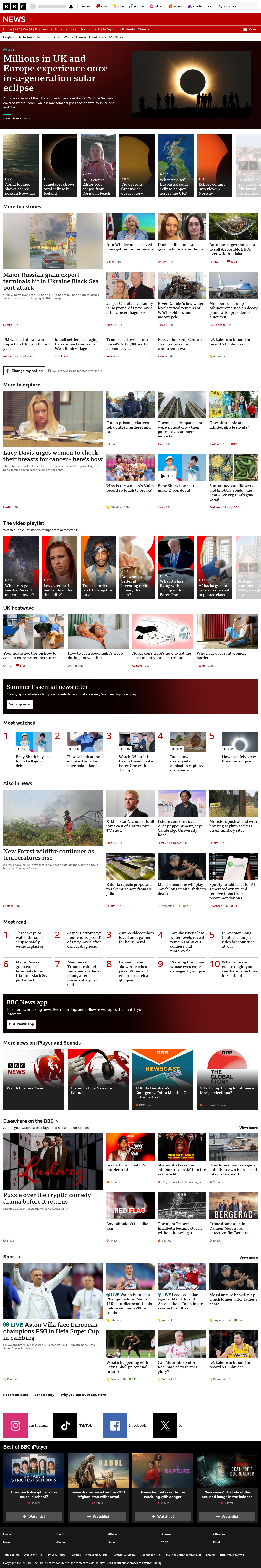 BBC News snapshot from Wednesday, 12 August 2026 at 20:00
