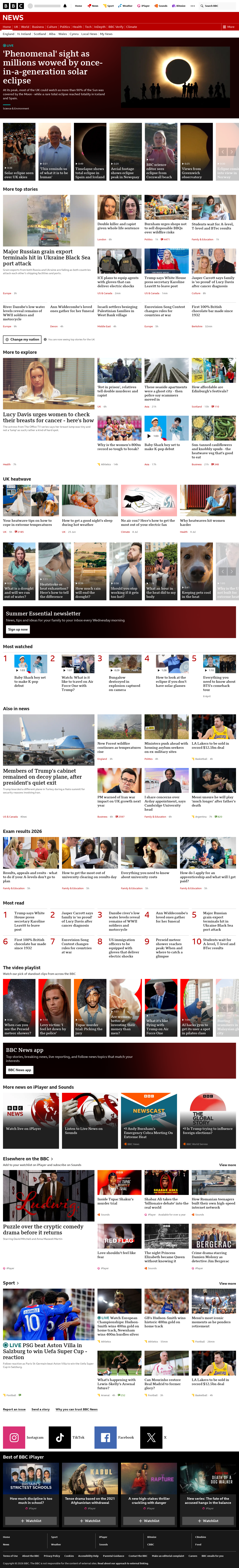 BBC News snapshot from Wednesday, 12 August 2026 at 22:00