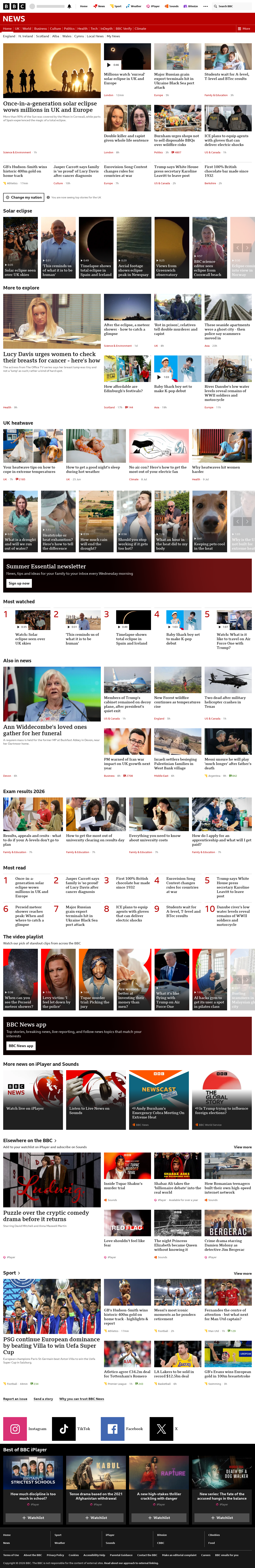 BBC News snapshot from Thursday, 13 August 2026 at 00:00