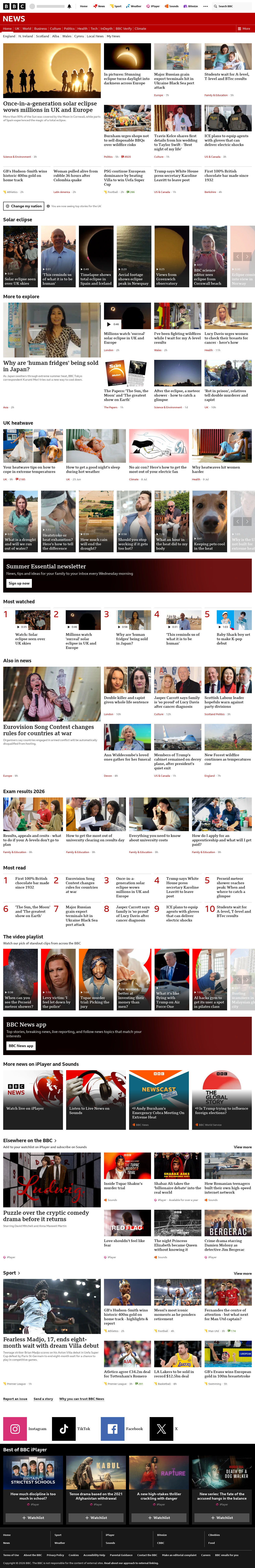 BBC News snapshot from Thursday, 13 August 2026 at 02:00