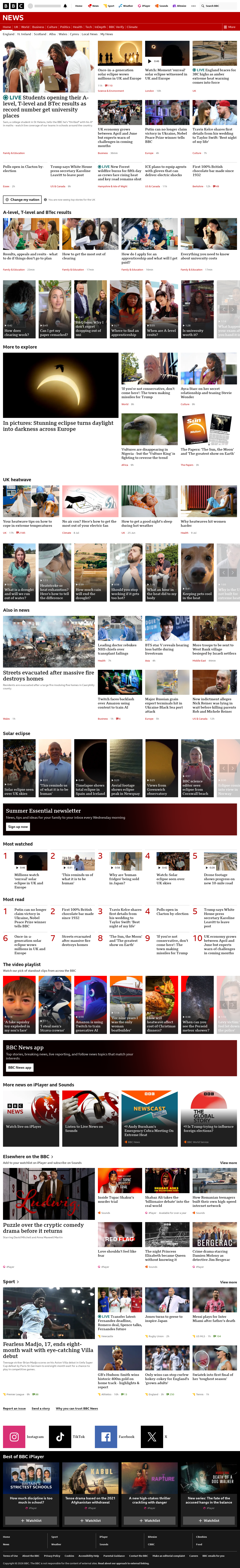 BBC News snapshot from Thursday, 13 August 2026 at 10:00