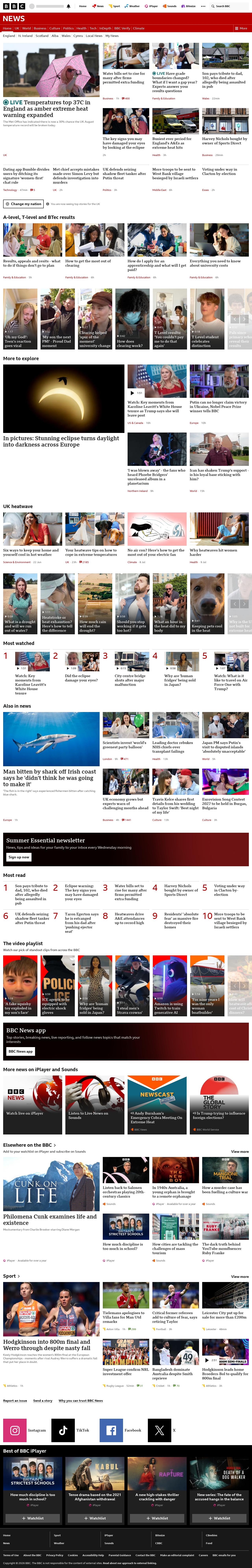 BBC News snapshot from Thursday, 13 August 2026 at 16:00