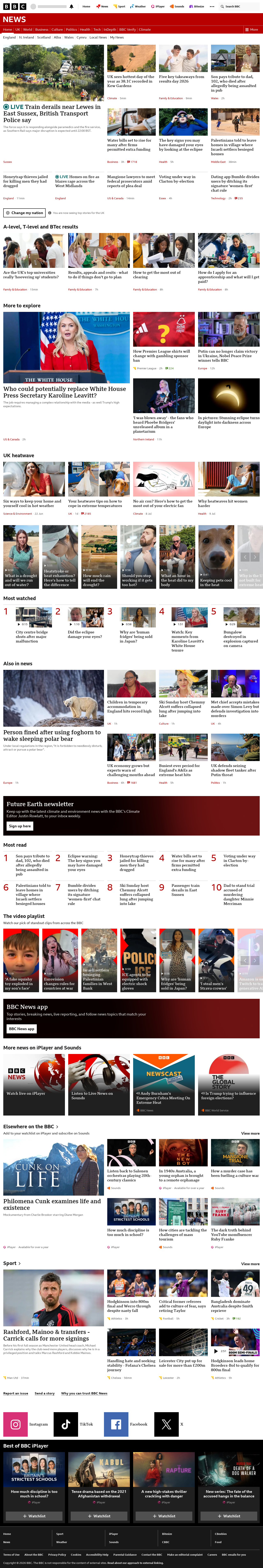 BBC News snapshot from Thursday, 13 August 2026 at 18:00
