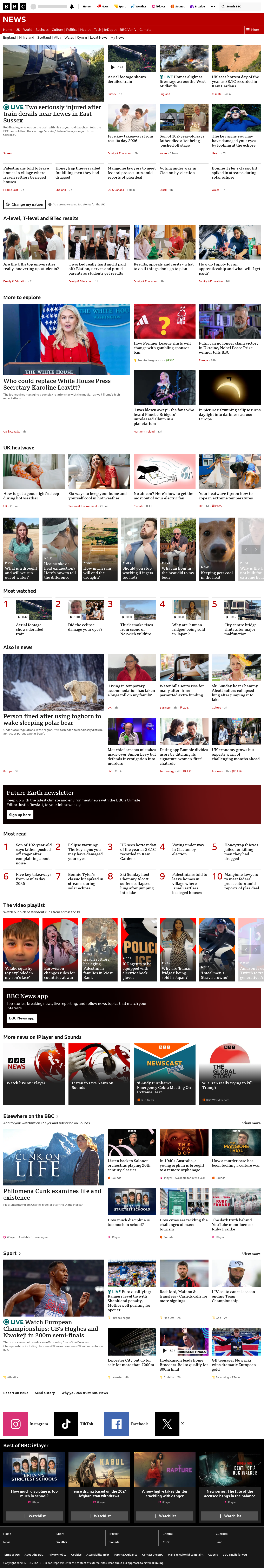 BBC News snapshot from Thursday, 13 August 2026 at 20:00