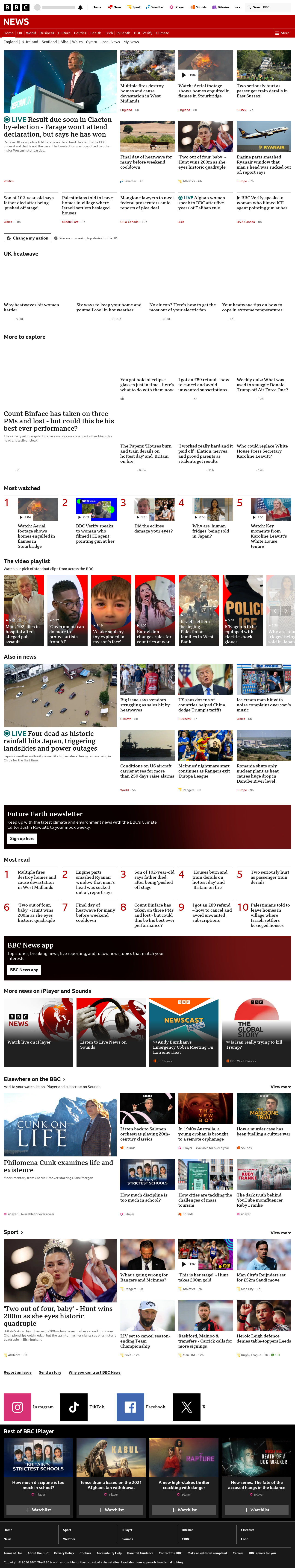 BBC News snapshot from Friday, 14 August 2026 at 06:00