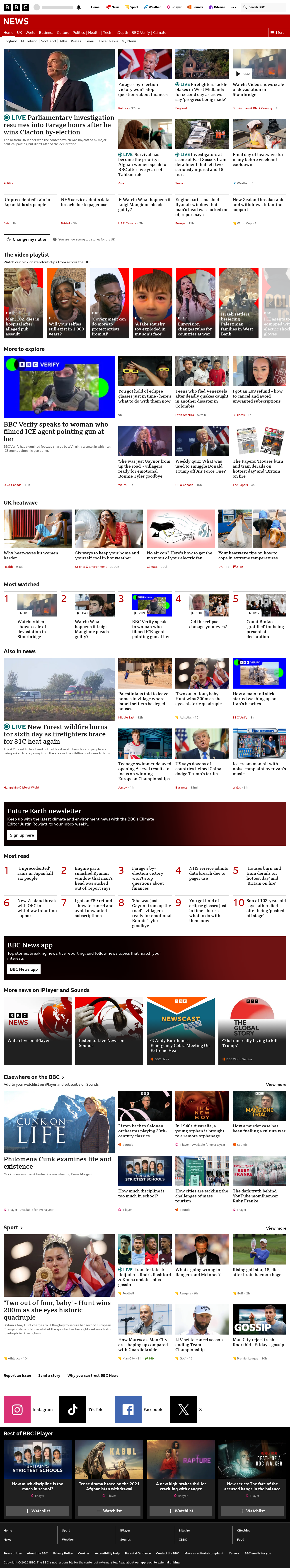BBC News snapshot from Friday, 14 August 2026 at 10:00