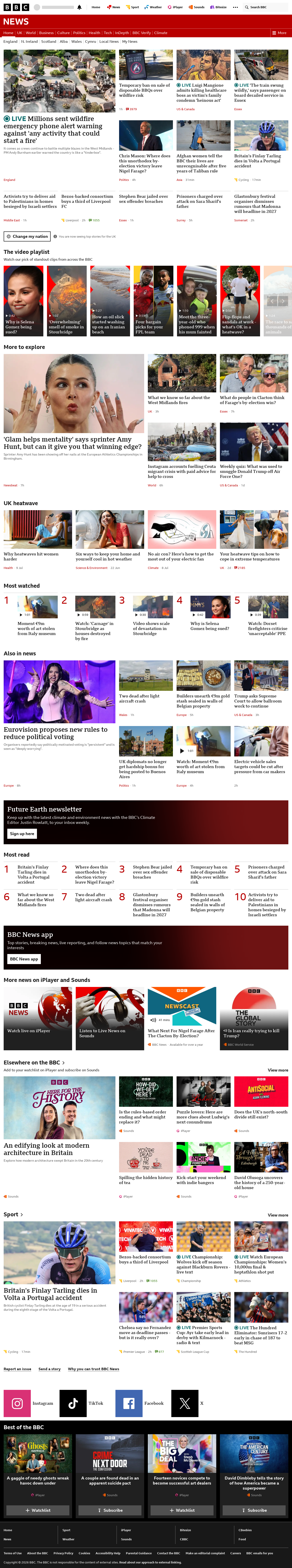 BBC News snapshot from Friday, 14 August 2026 at 20:00