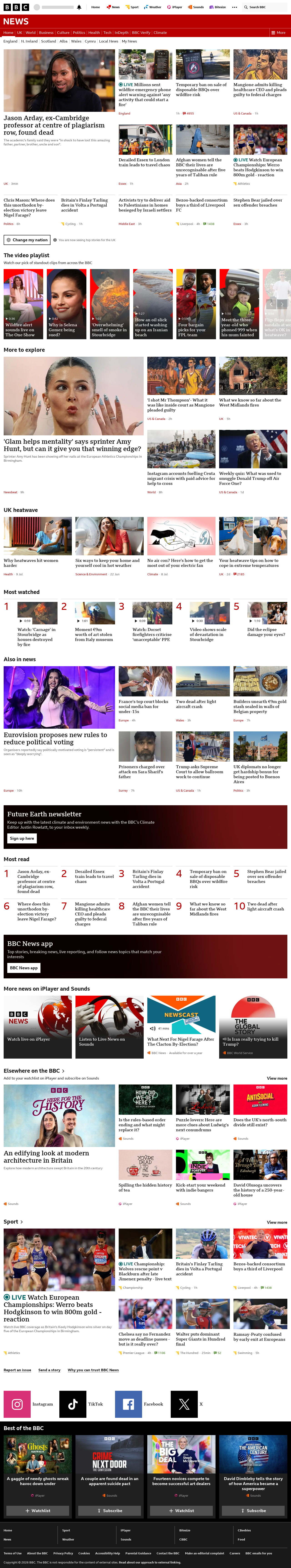 BBC News snapshot from Friday, 14 August 2026 at 22:00