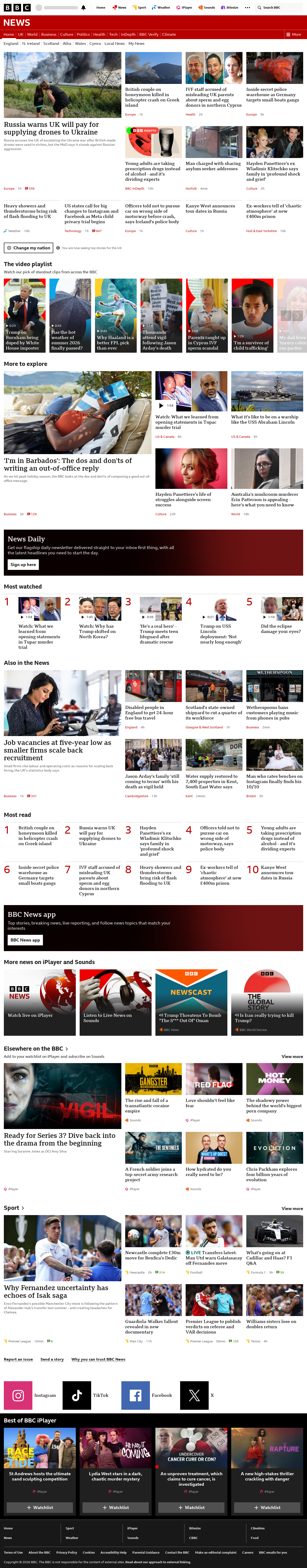 BBC News snapshot from Tuesday, 18 August 2026 at 12:00