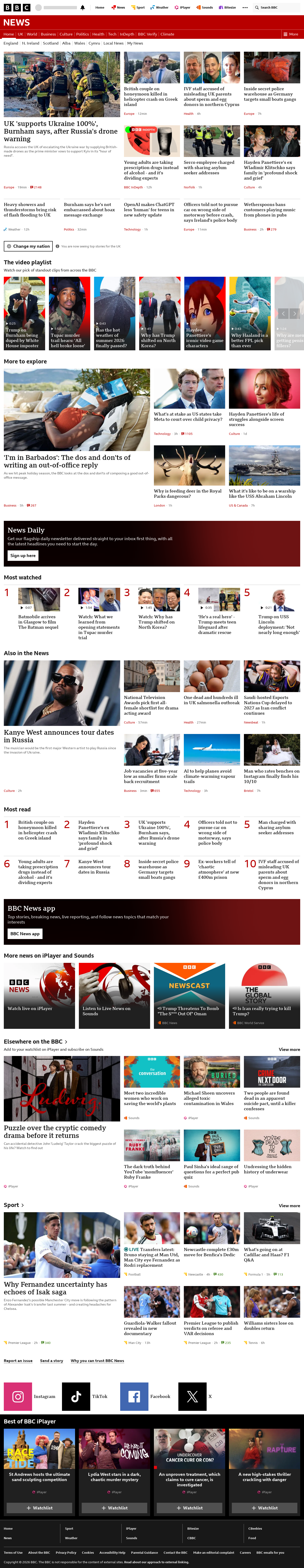 BBC News snapshot from Tuesday, 18 August 2026 at 14:00