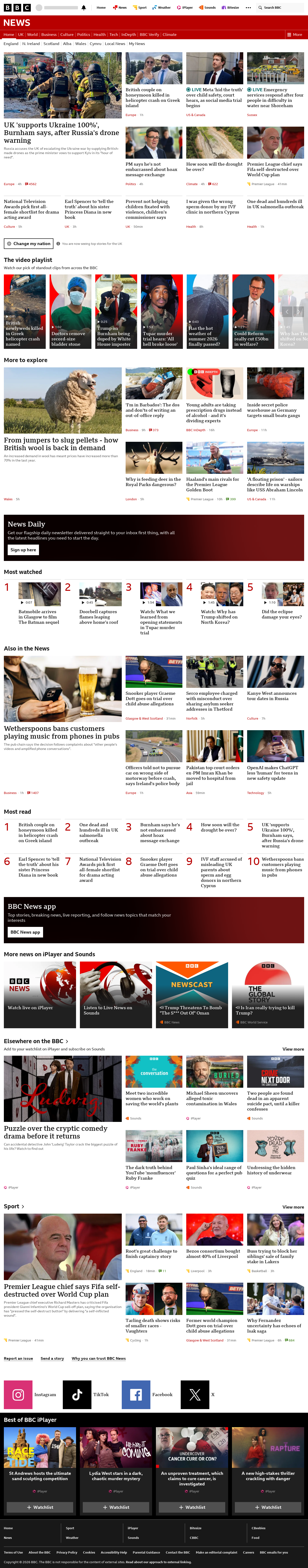 BBC News snapshot from Tuesday, 18 August 2026 at 18:00