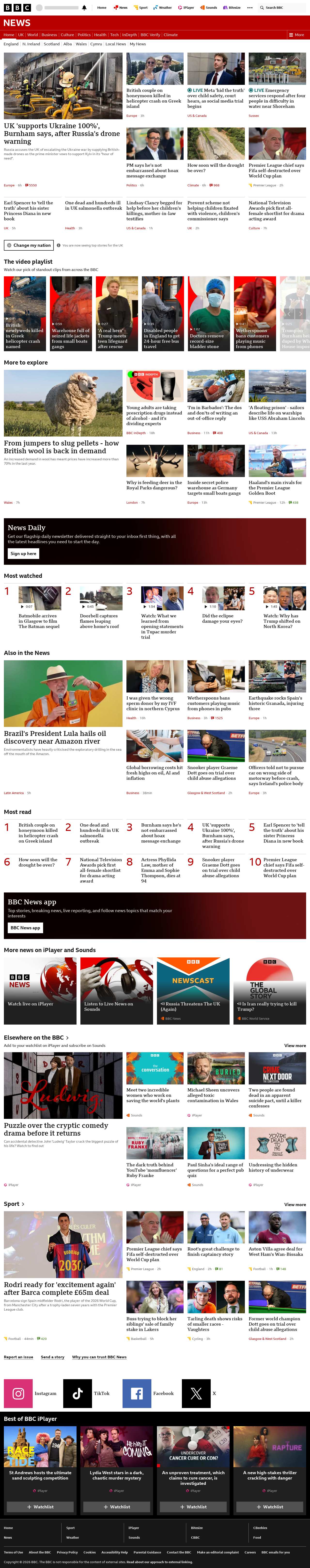 BBC News snapshot from Tuesday, 18 August 2026 at 20:00