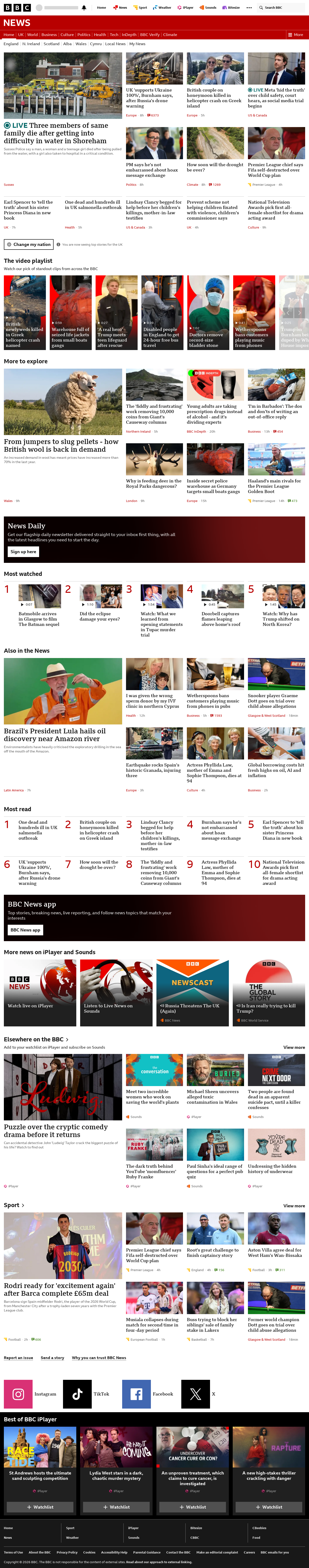 BBC News snapshot from Tuesday, 18 August 2026 at 22:00