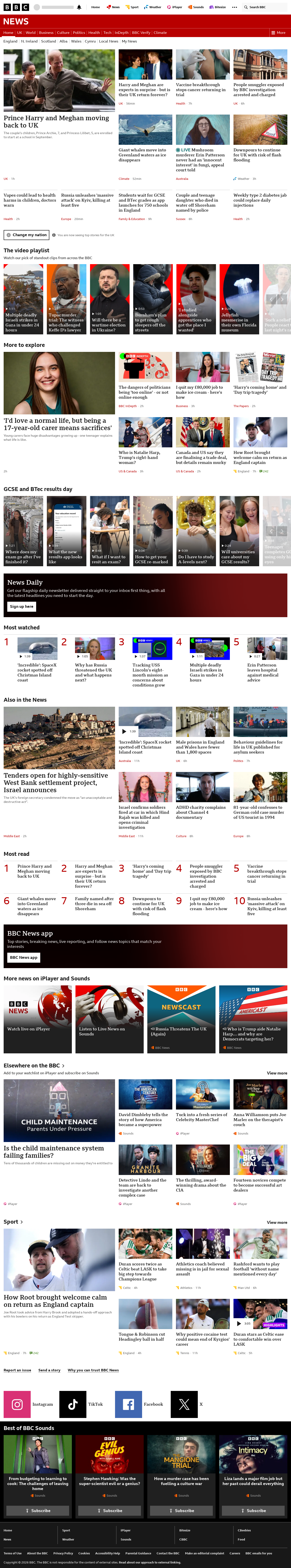 BBC News snapshot from Thursday, 20 August 2026 at 04:00
