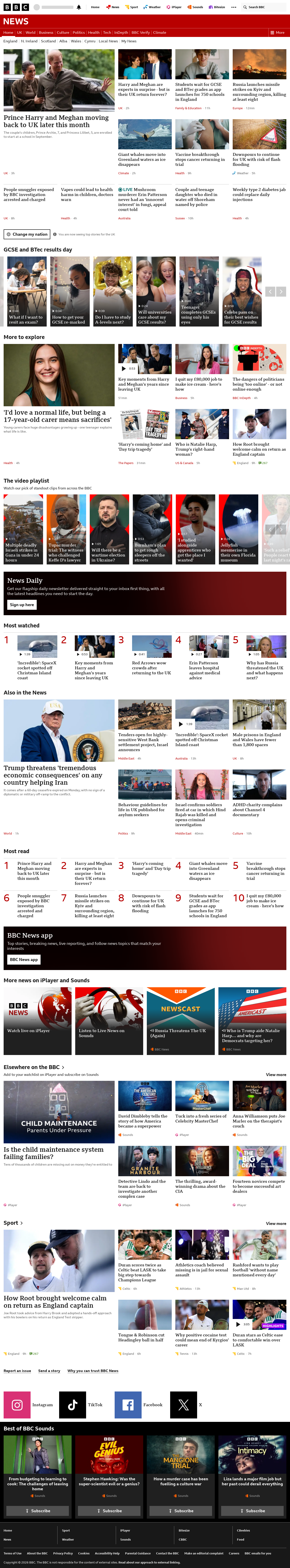 BBC News snapshot from Thursday, 20 August 2026 at 06:00