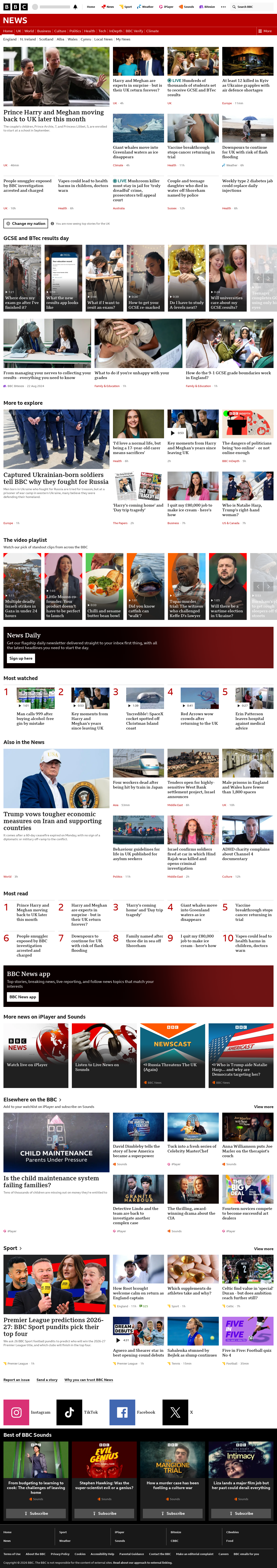 BBC News snapshot from Thursday, 20 August 2026 at 08:00