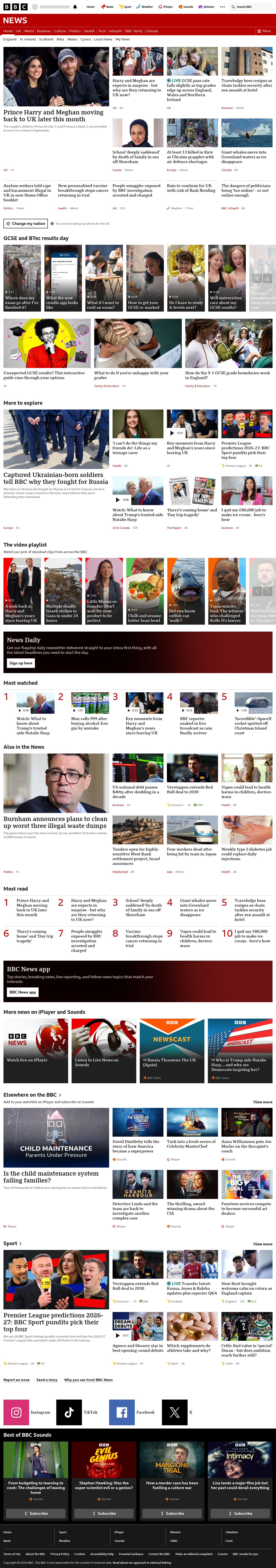 BBC News snapshot from Thursday, 20 August 2026 at 10:00