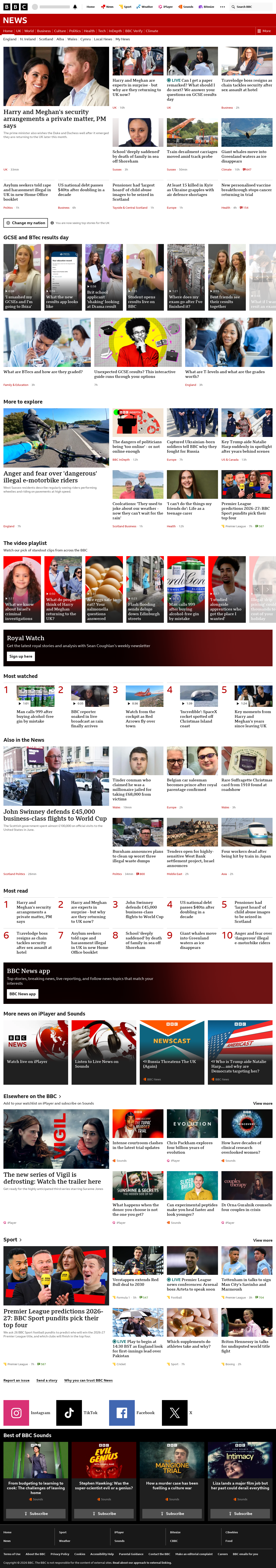 BBC News snapshot from Thursday, 20 August 2026 at 14:00