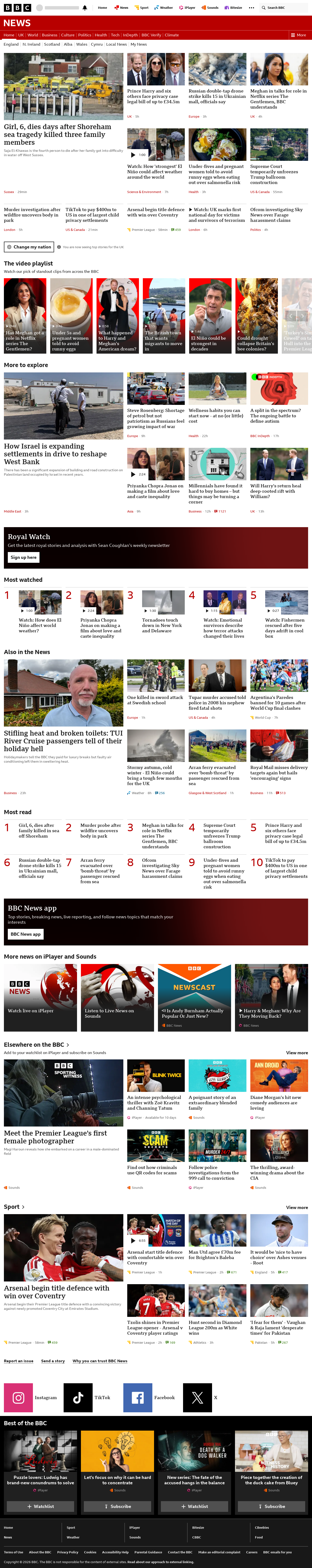 BBC News snapshot from Saturday, 22 August 2026 at 00:00