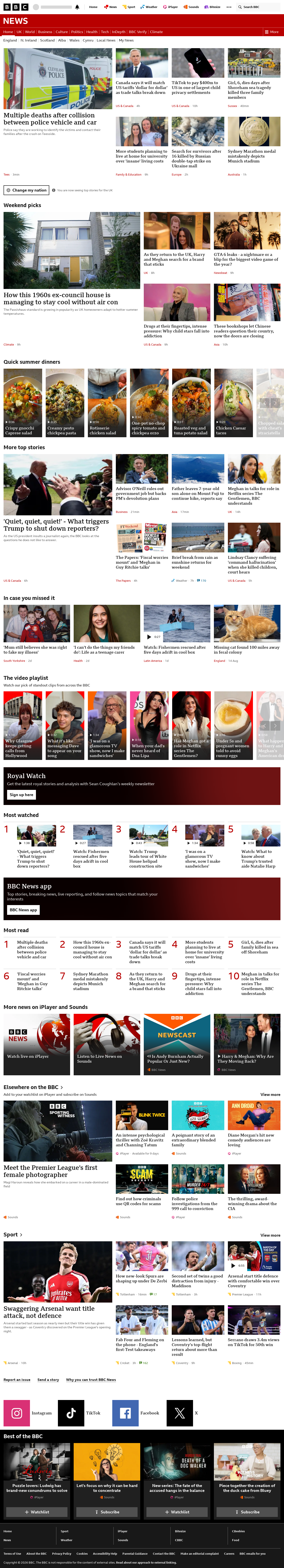 BBC News snapshot from Saturday, 22 August 2026 at 10:00