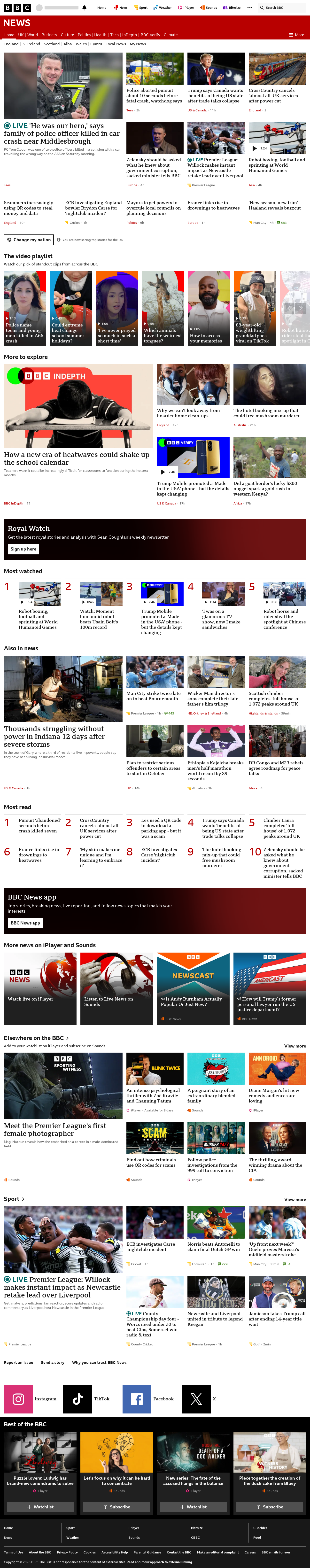 BBC News snapshot from Sunday, 23 August 2026 at 18:00