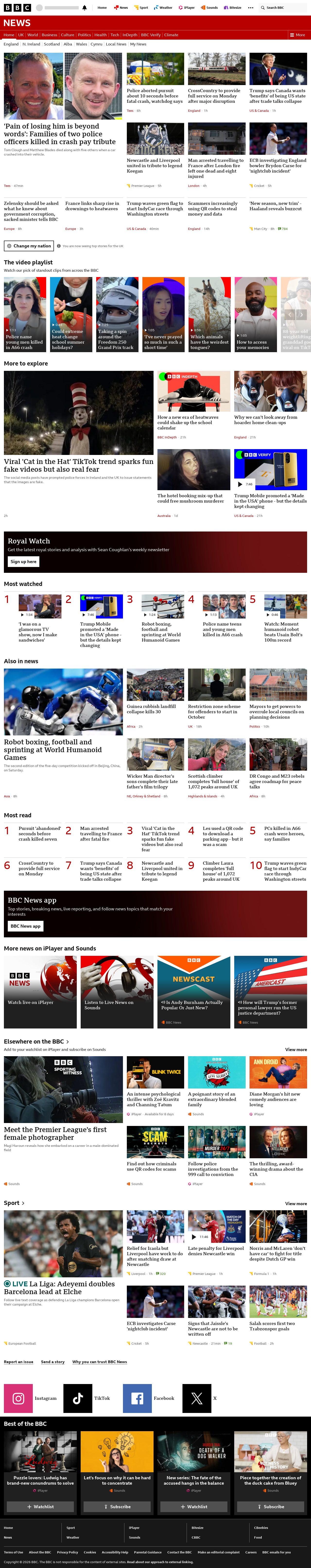 BBC News snapshot from Sunday, 23 August 2026 at 22:00