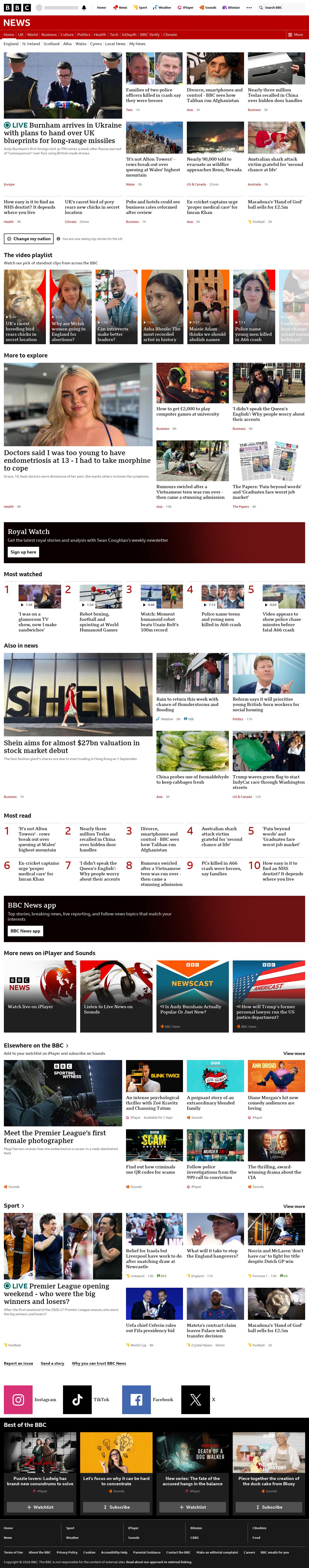 BBC News snapshot from Monday, 24 August 2026 at 10:00