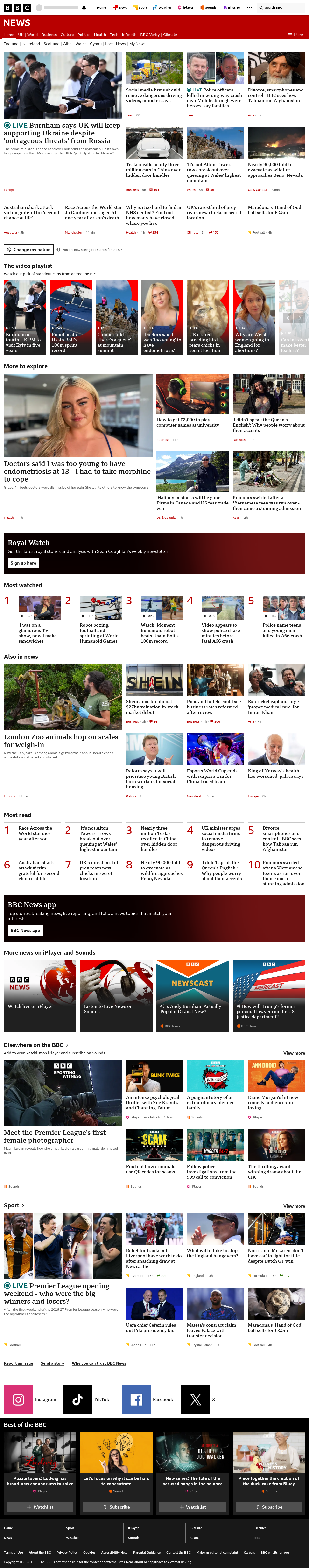 BBC News snapshot from Monday, 24 August 2026 at 12:00