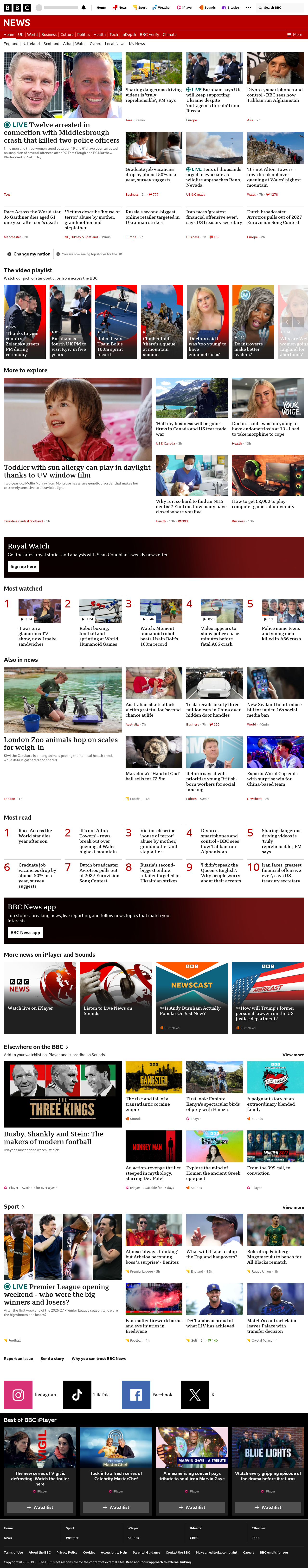 BBC News snapshot from Monday, 24 August 2026 at 14:00