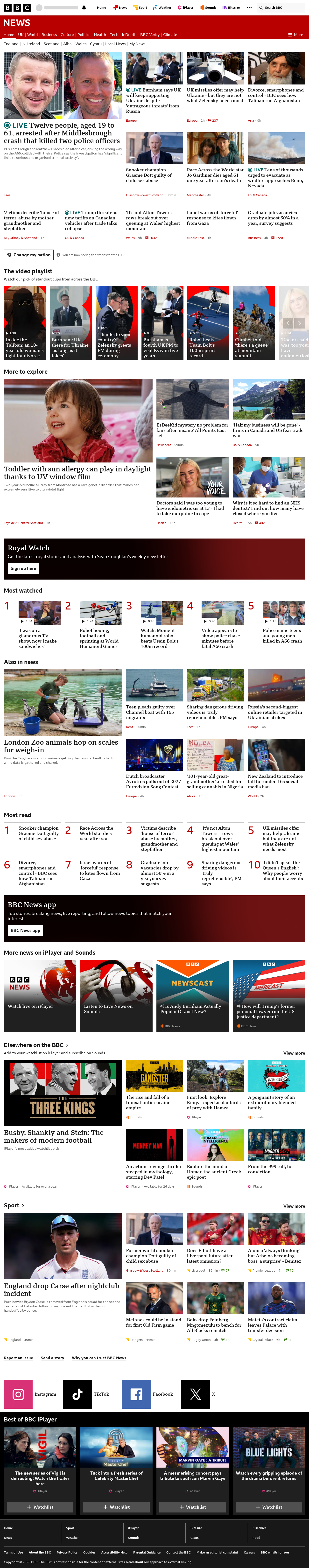 BBC News snapshot from Monday, 24 August 2026 at 16:00