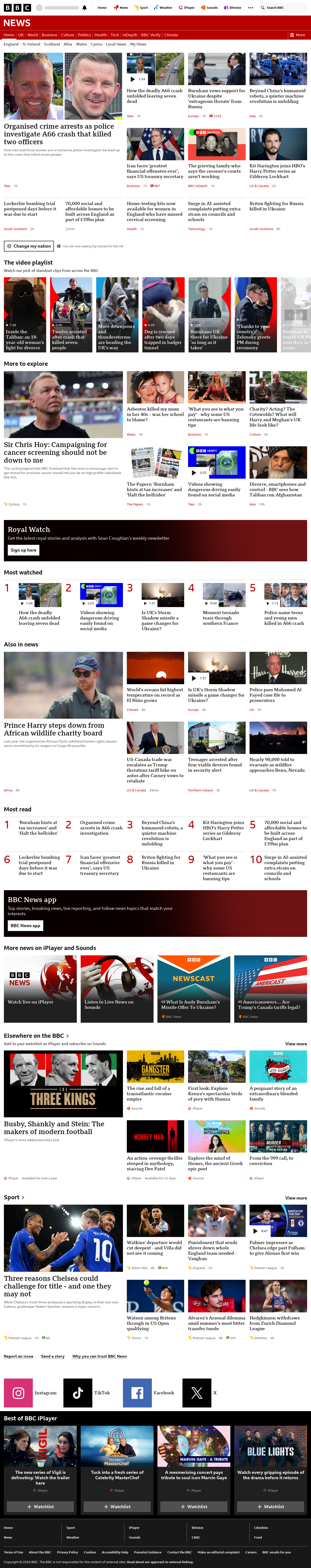 BBC News snapshot from Tuesday, 25 August 2026 at 02:00