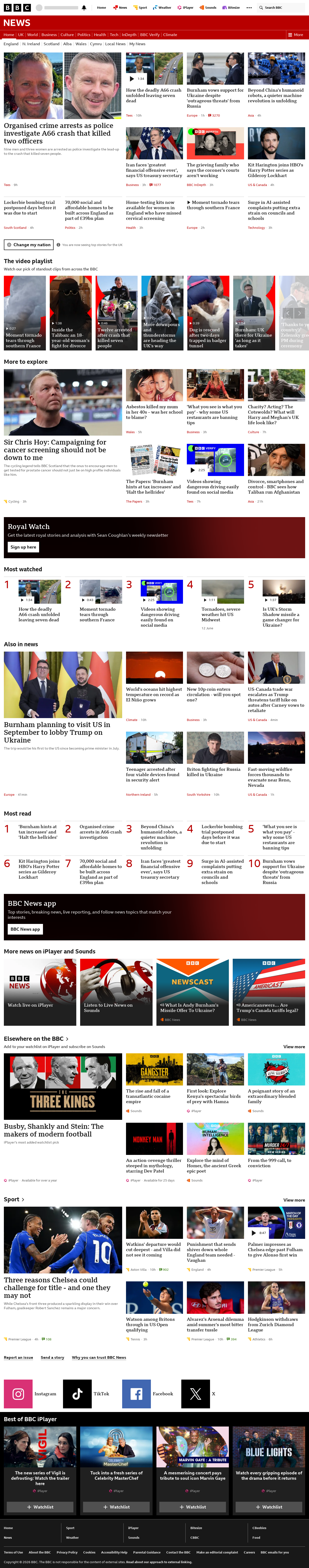 BBC News snapshot from Tuesday, 25 August 2026 at 04:00