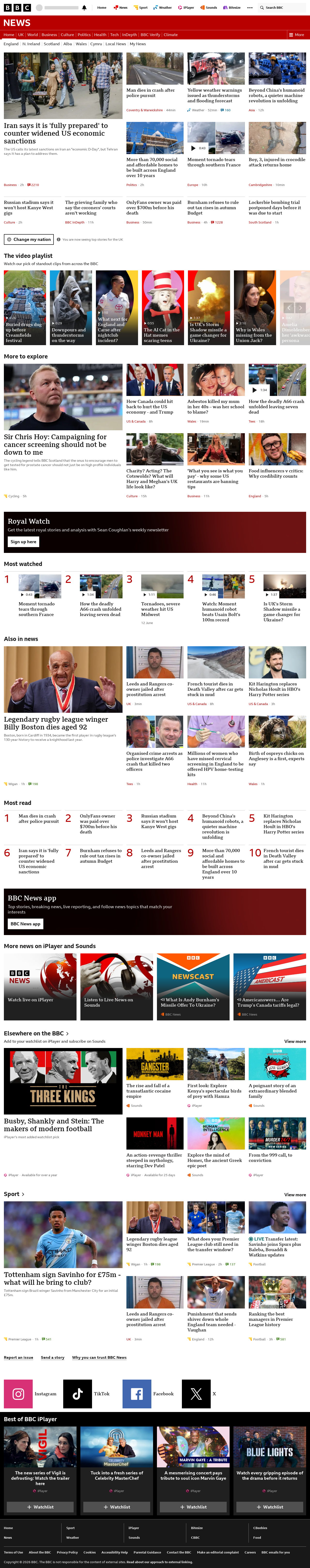 BBC News snapshot from Tuesday, 25 August 2026 at 12:00