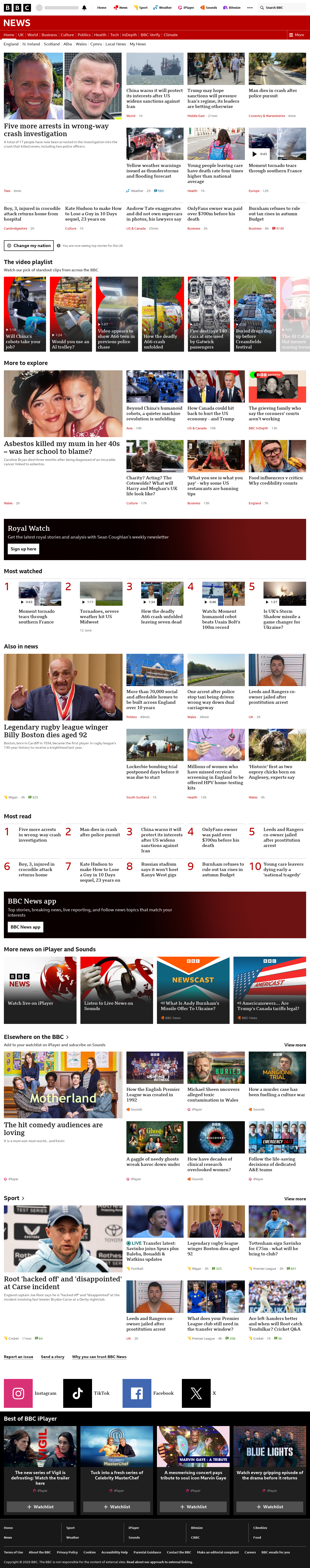 BBC News snapshot from Tuesday, 25 August 2026 at 14:00
