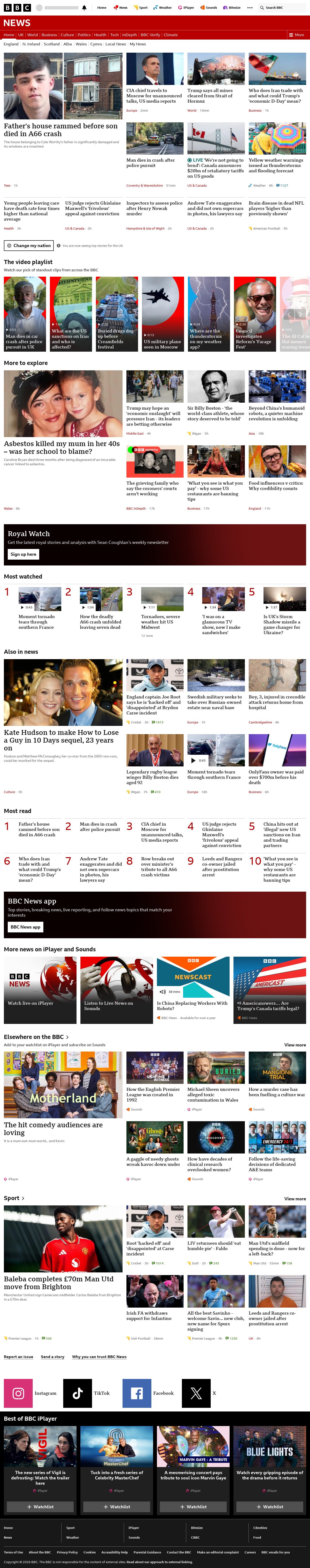 BBC News snapshot from Tuesday, 25 August 2026 at 18:00