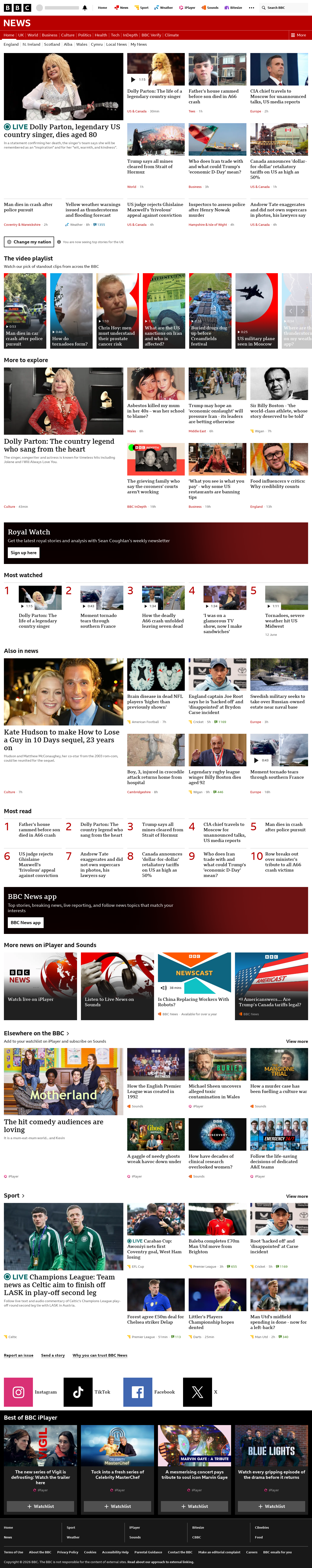 BBC News snapshot from Tuesday, 25 August 2026 at 20:00