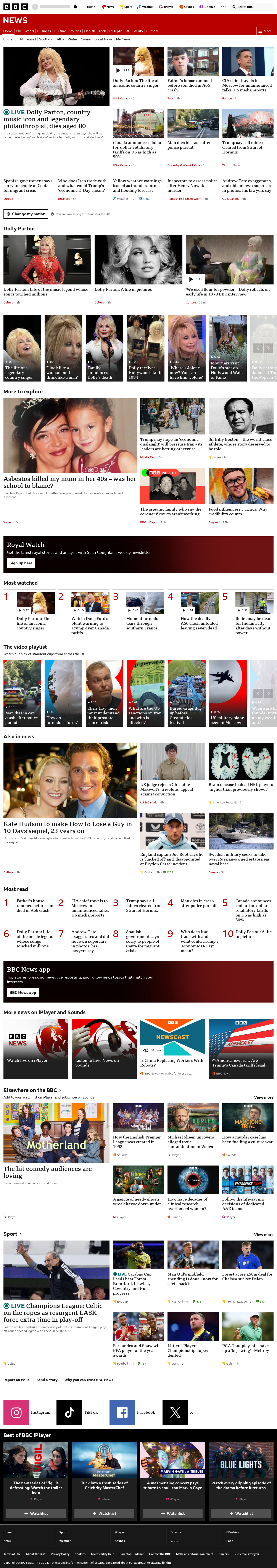 BBC News snapshot from Tuesday, 25 August 2026 at 22:00