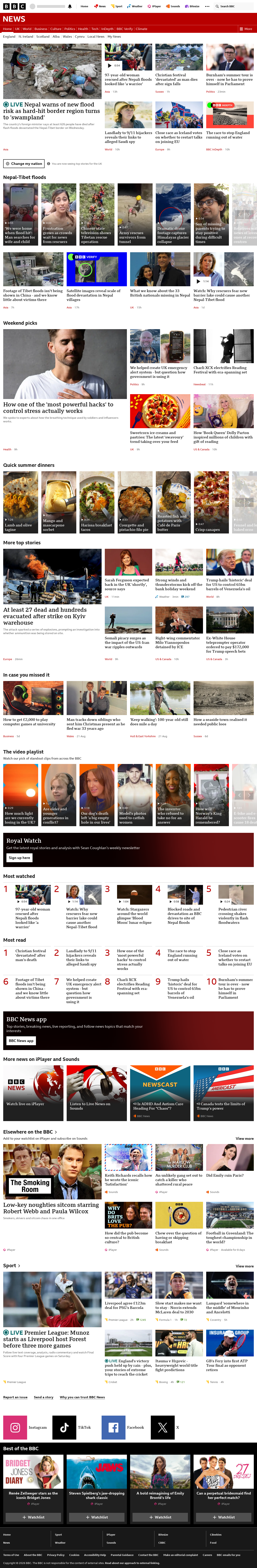 BBC News snapshot from Saturday, 29 August 2026 at 12:00