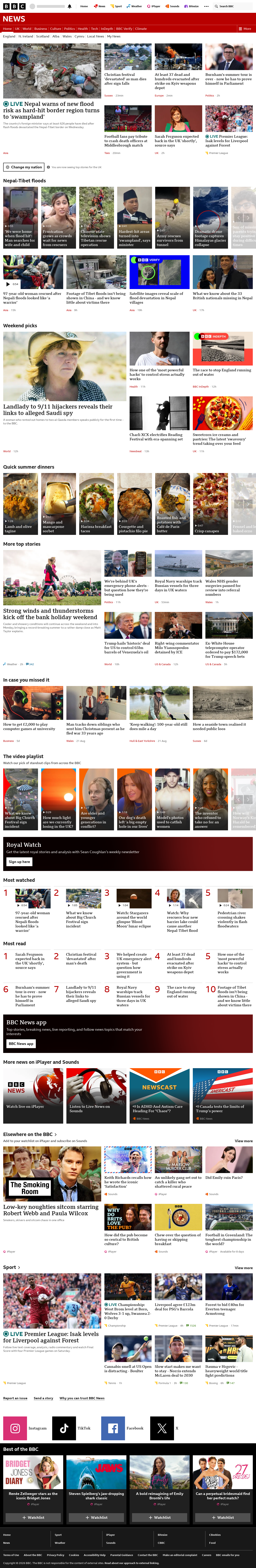 BBC News snapshot from Saturday, 29 August 2026 at 14:00