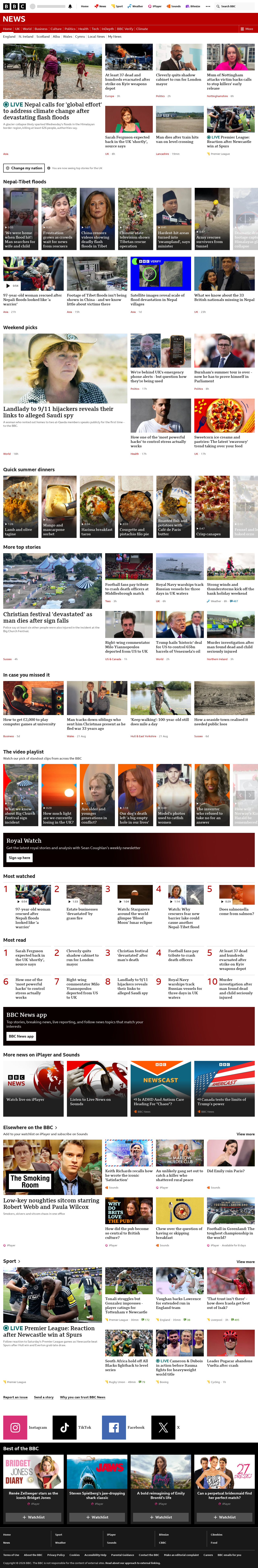 BBC News snapshot from Saturday, 29 August 2026 at 20:00