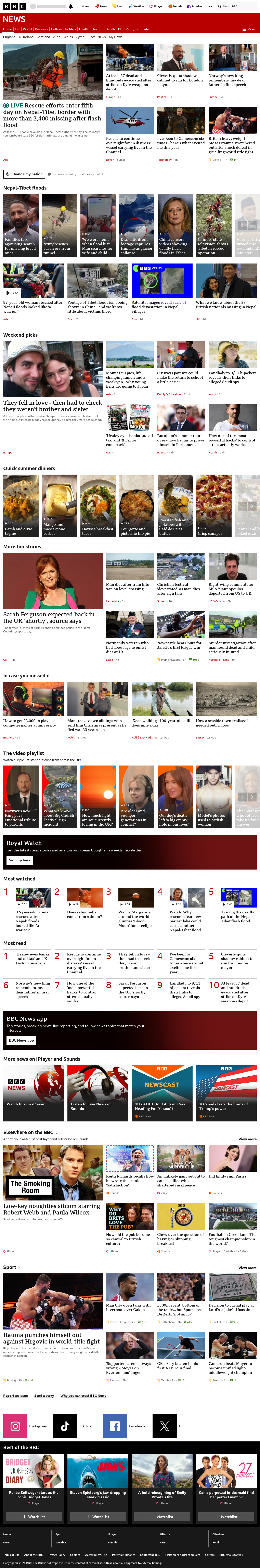 BBC News snapshot from Sunday, 30 August 2026 at 02:00