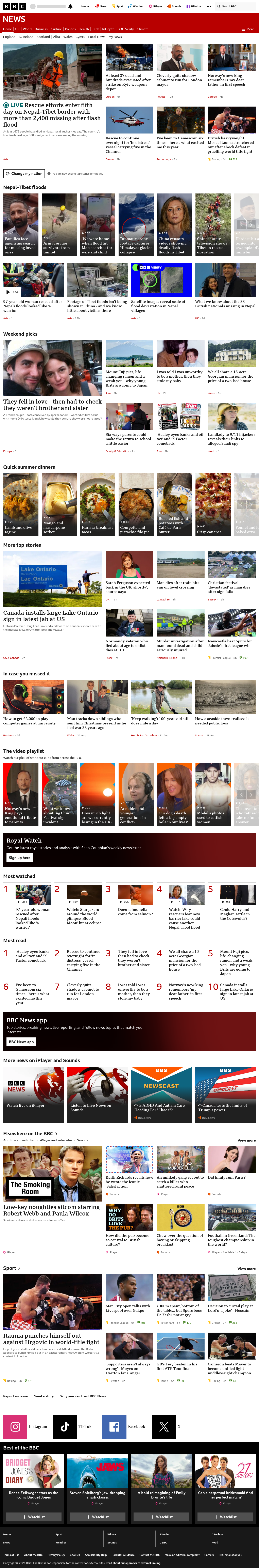 BBC News snapshot from Sunday, 30 August 2026 at 04:00