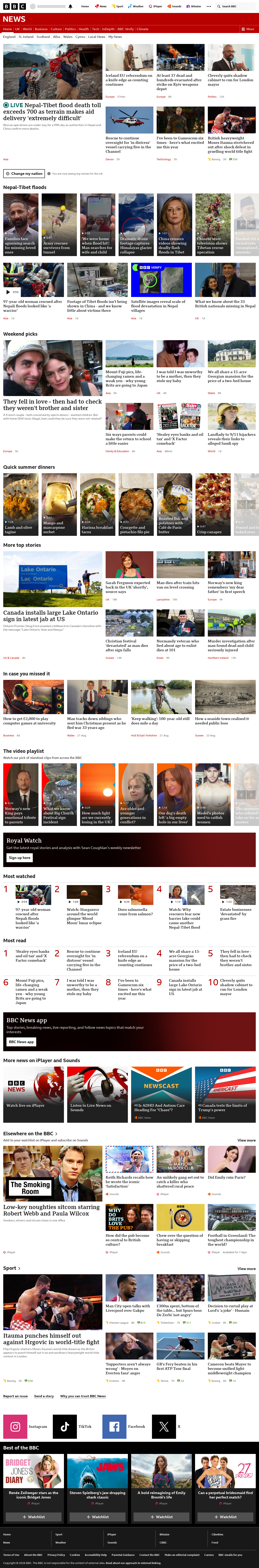 BBC News snapshot from Sunday, 30 August 2026 at 06:00
