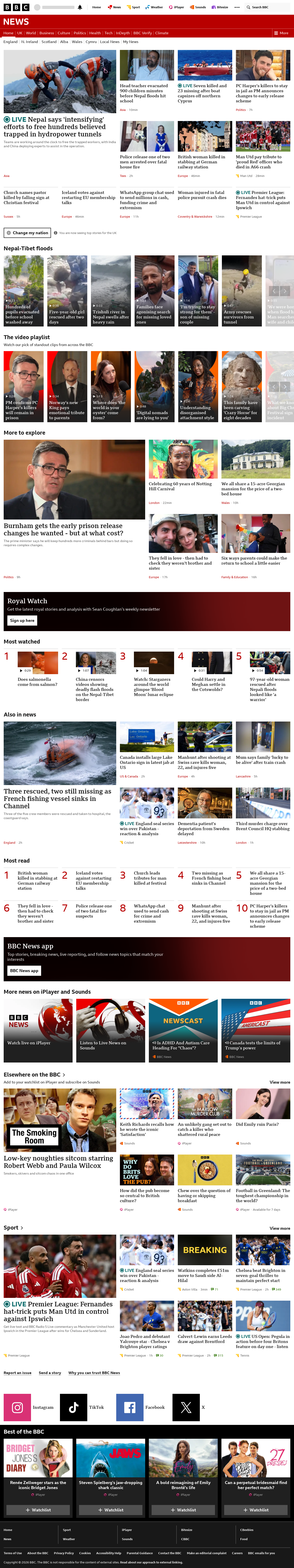 BBC News snapshot from Sunday, 30 August 2026 at 18:00